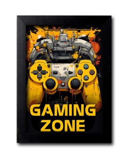 Blue Nexus Gaming Zone Wall Art A4 – Futuristic Gamer Poster with Controller & Tank Design, Yellow & Black Game Room Decor for PS5 & Console Fans 1Cmb004
