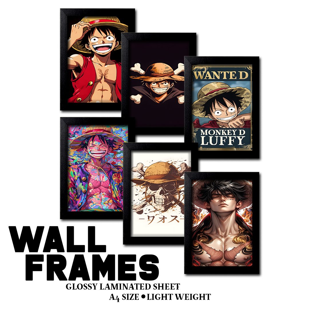 Blue Nexus One Piece Luffy Wall Frame Set of 6 – A4 Glossy